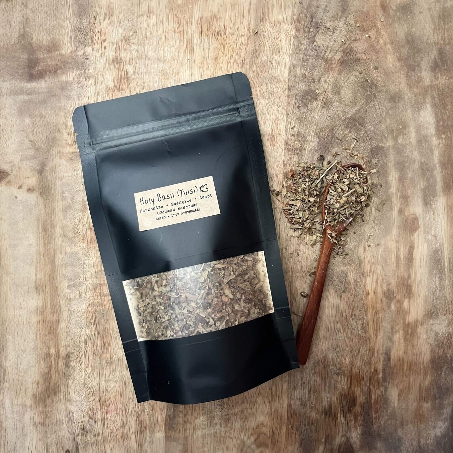 Holy Basil is a sacred adaptogen that lifts the mood, calms the heart, and supports resilience—perfect for stress relief and spiritual grounding. Shop Rhino and Lucy, Curated Herbal Teas for Wellness, Ritual & Gifting.