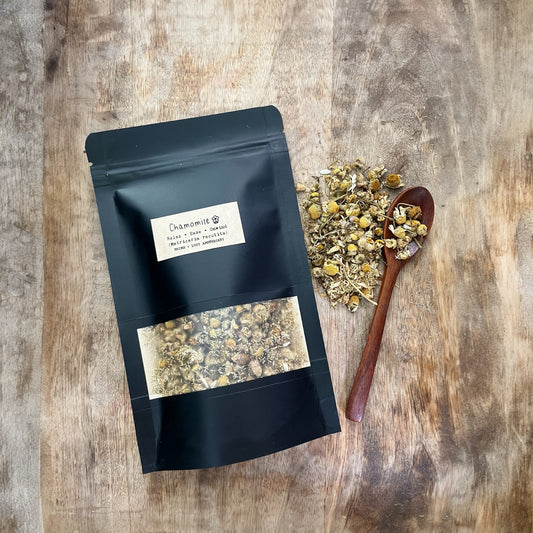 Soothing organic chamomile blossoms for tea, sleep, and stress relief. Ethically sourced and perfect for bedtime blends, baths, or rituals. Curated Herbal Teas for Wellness, Ritual & Gifting.