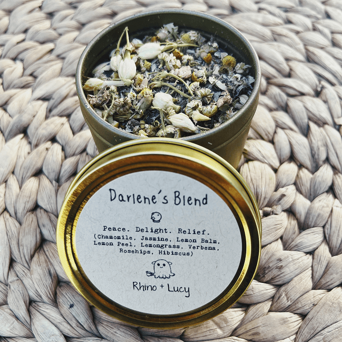 Shop Rhino and Lucy Custom Teas! Tea Blends designed just for you or your bestie, with a personalized label in a cute gold gift tin :) Tell us about yourself and your lifestyle (or your recipient's) so our herbalist Lucy can mix up the perfect blend! ❤️