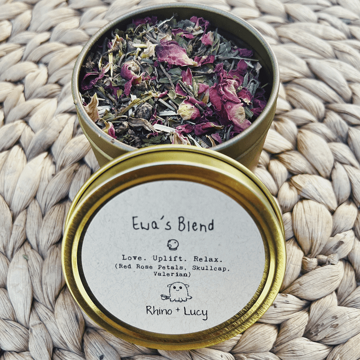 Shop Rhino and Lucy Custom Teas! Tea Blends designed just for you or your bestie, with a personalized label in a cute gold gift tin :) Tell us about yourself and your lifestyle (or your recipient's) so our herbalist Lucy can mix up the perfect blend! ❤️