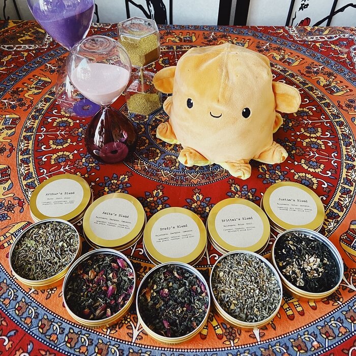 Shop Rhino and Lucy Custom Teas! Tea Blends designed just for you or your bestie, with a personalized label in a cute gold gift tin :) Tell us about yourself and your lifestyle (or your recipient's) so our herbalist Lucy can mix up the perfect blend! ❤️