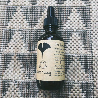 Herbalist Lucy harvested beautiful Ginkgo Biloba from her home garden in sunny Los Angeles. Ginkgo is fantastic for the brain, helpful in boosting memory and clearing brain fog. This tincture is great for those in school and busy days at the office. Take 10-40 drops whenever a bit of brain power is desired 🧠 | Shop Rhino and Lucy Herbal Extract Tinctures & Cocktail Bitters