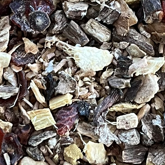 ROOT Chakra Tea (Muladhara) "Ground & Regenerate" Ingredients: Ginger Root, Korean Ginseng, Rosehips, Burdock Root, Dandelion Root, Licorice Root Color: Red Location: Base of Spine Affirmation: I Am Yoga Pose: Child | Rhino and Lucy