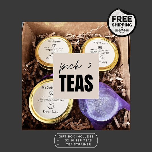 Tea Lover Gift Box | Mix & Match Loose Leaf Tea Blends & Tea Strainer | Rhino + Lucy